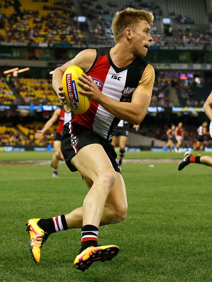 AFL 2016 Rd 09 - St Kilda v Essendon MELBOURNE, AUSTRALIA - MAY 22: Sebastian Ross of the Saints in action during the 2016 AFL Round 09 match between the St Kilda Saints and the Essendon Bombers at Etihad Stadium on May 22, 2016 in Melbourne, Australia. (Photo by Adam Trafford/AFL Media)